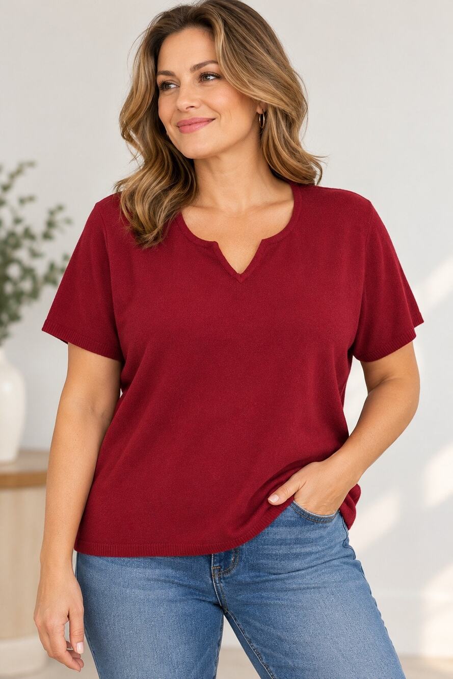 Kathie Lee Woman Burgundy Knit Short Sleeve Sweater Top 26W/28W NWT